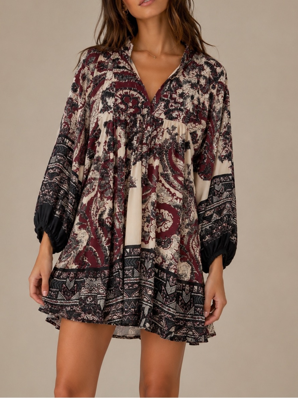 Free People  Printed Boho Mini Dress – Size Small